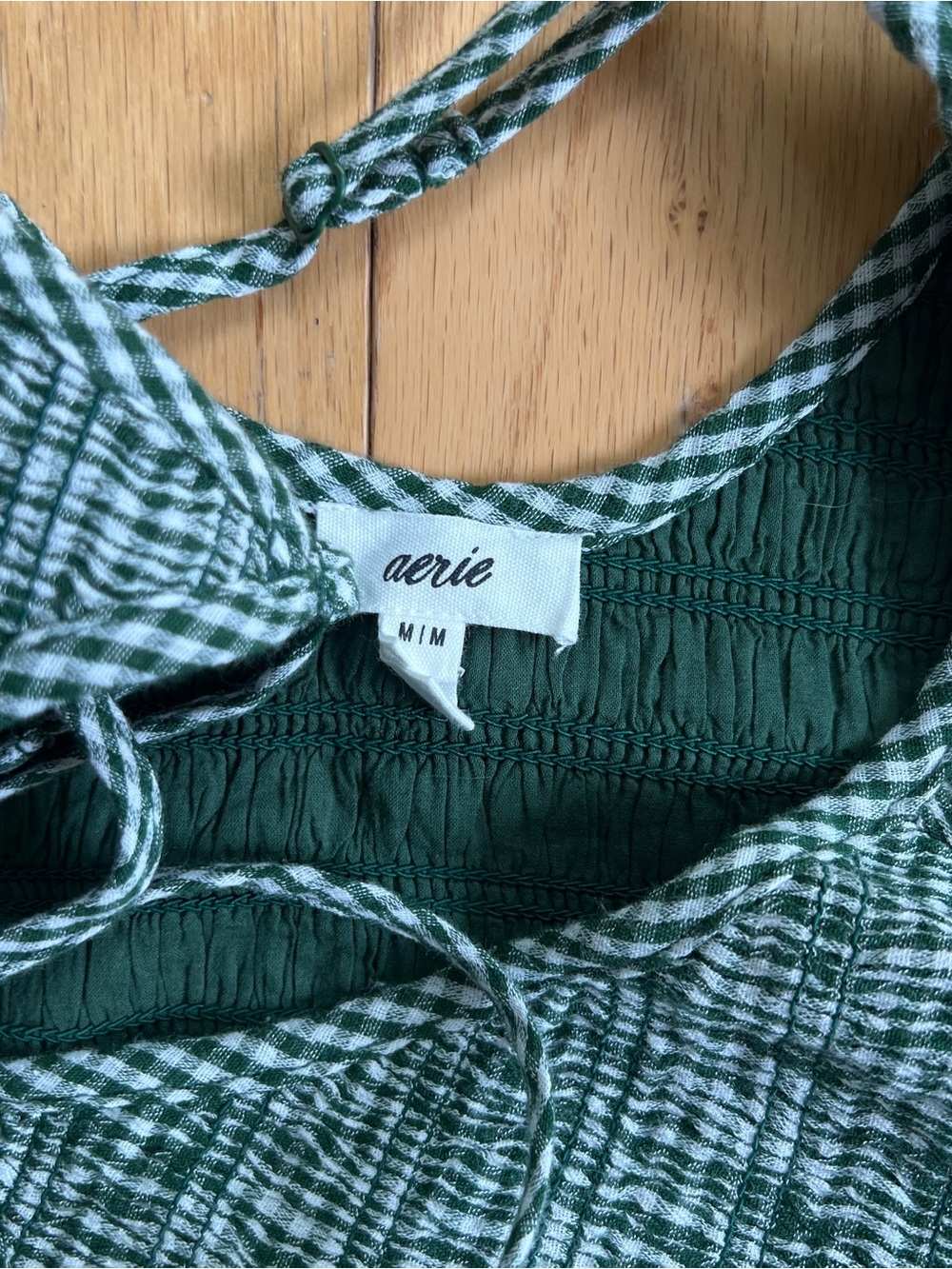 aerie At the Barre Green Gingham Maxi Dress with Smocked Bodice - Picture 3 of 7